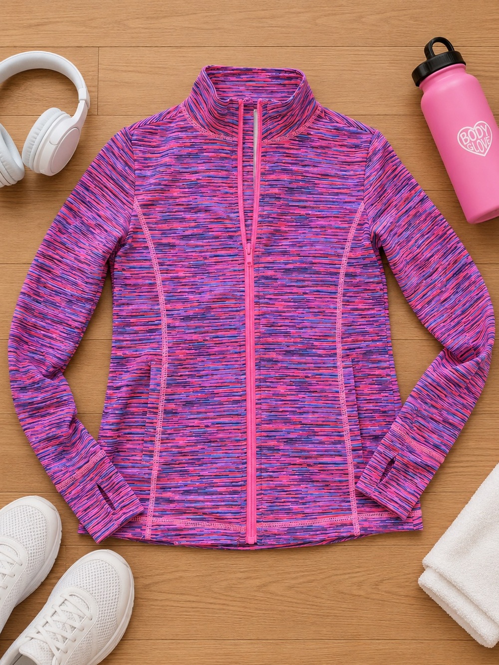 Ideology Girls Active Training Track Jacket sz M  pink Tie Dye look. full zip